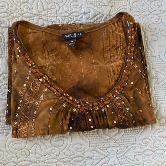 Sami & Jo sparkly sequined gem 3/4 sleeve shirt - Picture 2 of 14